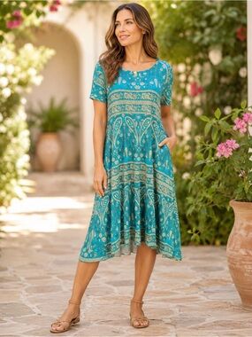HOTGIFT Teal Paisley Midi Dress Size XL